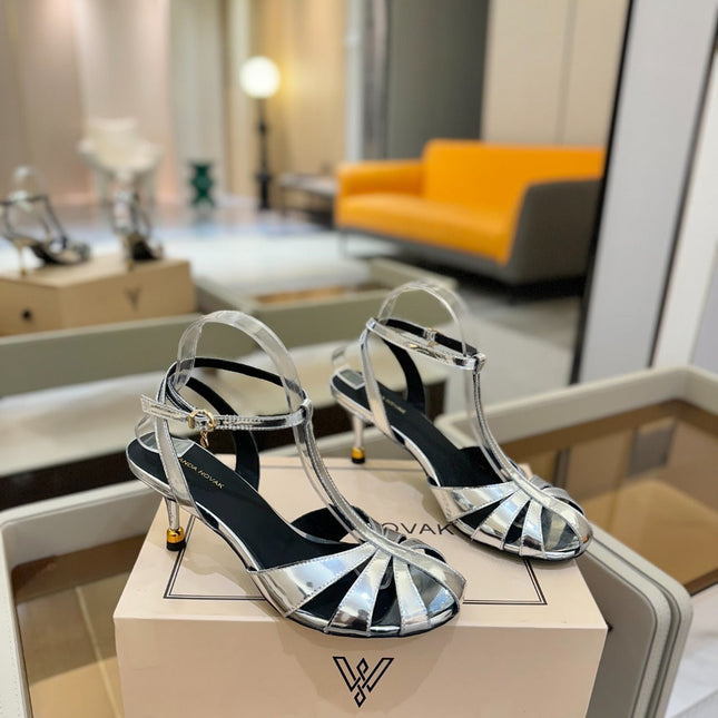 HIGH SANDALS 75 MM IN SILVER CALFSKIN