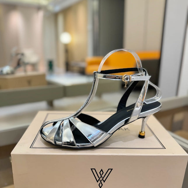 HIGH SANDALS 75 MM IN SILVER CALFSKIN