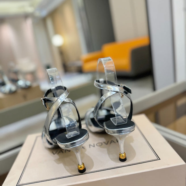HIGH SANDALS 75 MM IN SILVER CALFSKIN