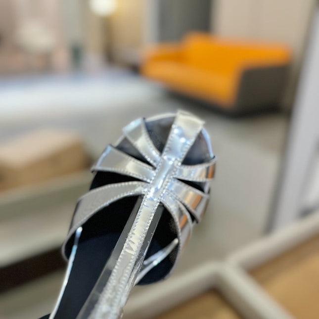HIGH SANDALS 75 MM IN SILVER CALFSKIN