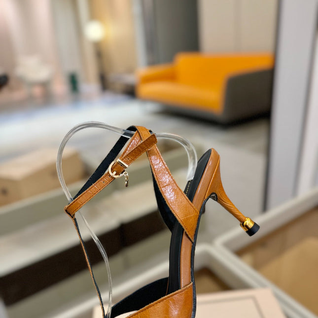HIGH SANDALS 75 MM IN CINNAMON BROWN CALFSKIN