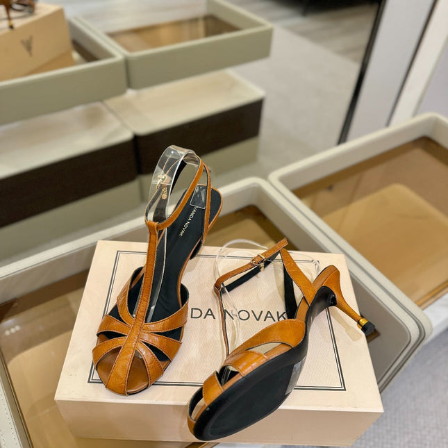 HIGH SANDALS 75 MM IN CINNAMON BROWN CALFSKIN