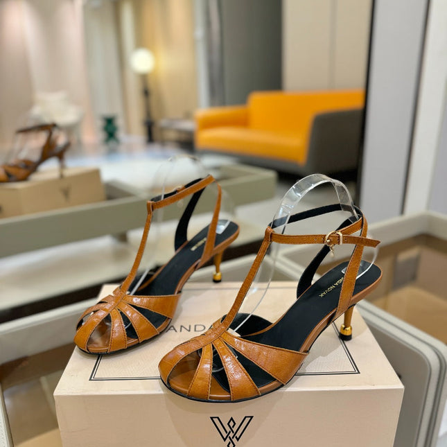 HIGH SANDALS 75 MM IN CINNAMON BROWN CALFSKIN