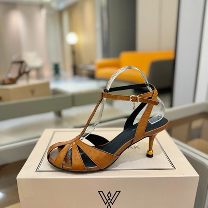 HIGH SANDALS 75 MM IN CINNAMON BROWN CALFSKIN