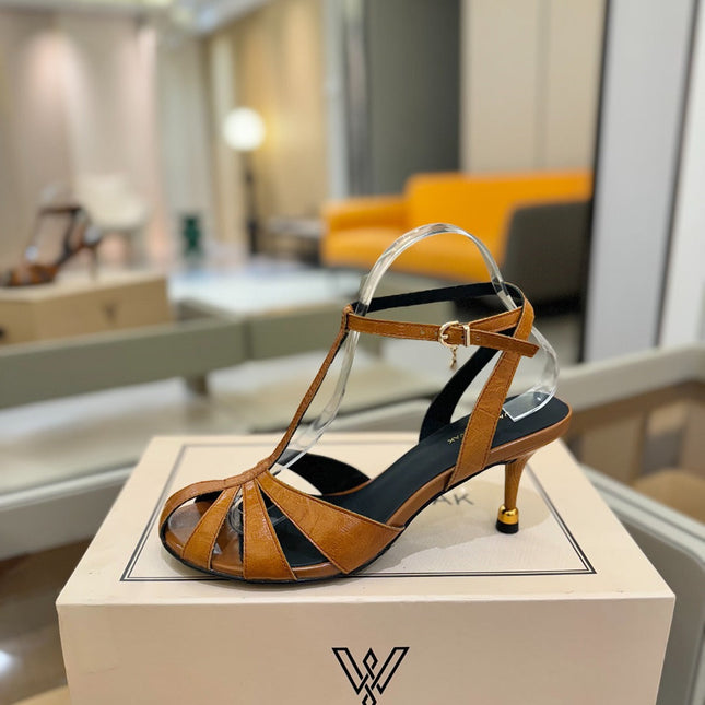 HIGH SANDALS 75 MM IN CINNAMON BROWN CALFSKIN