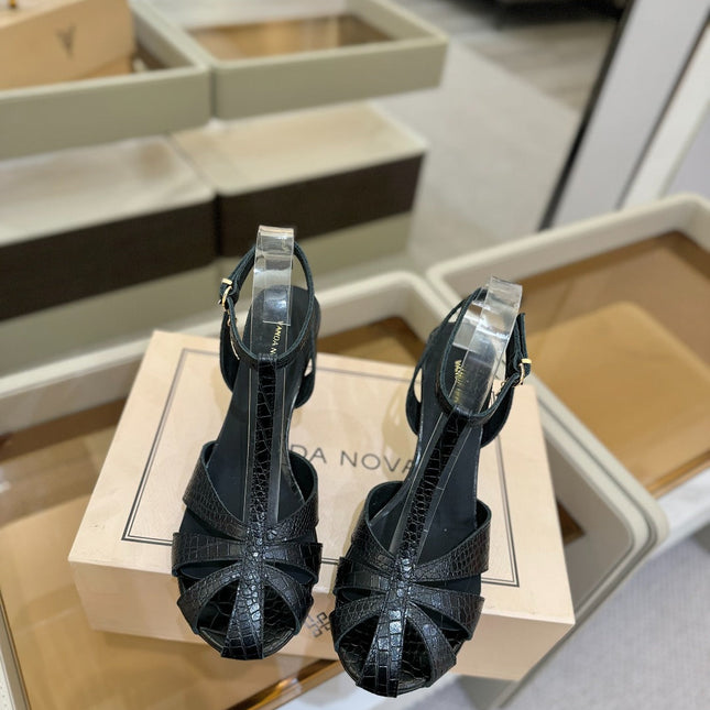 HIGH SANDALS 75 MM IN BLACK CALFSKIN