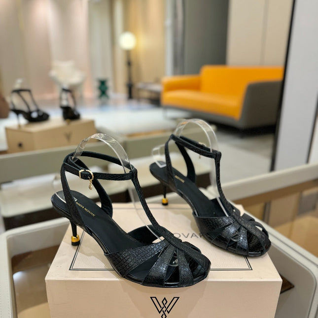 HIGH SANDALS 75 MM IN BLACK CALFSKIN