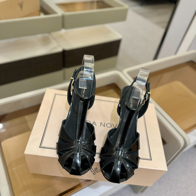 HIGH SANDALS 75 MM IN BLACK PATENT CALFSKIN