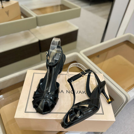 HIGH SANDALS 75 MM IN BLACK PATENT CALFSKIN