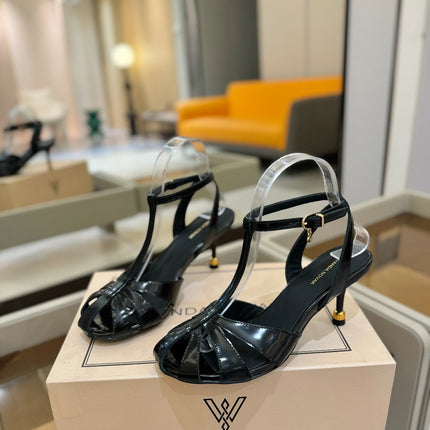 HIGH SANDALS 75 MM IN BLACK PATENT CALFSKIN
