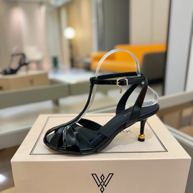 HIGH SANDALS 75 MM IN BLACK PATENT CALFSKIN