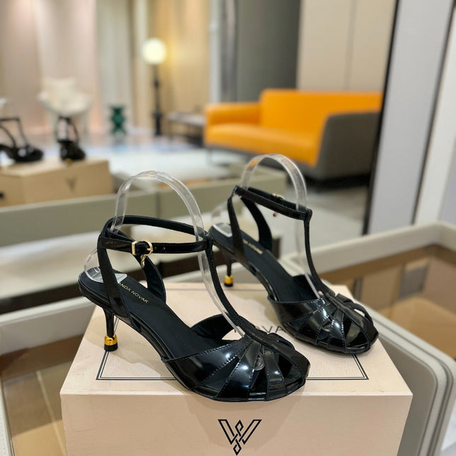 HIGH SANDALS 75 MM IN BLACK PATENT CALFSKIN