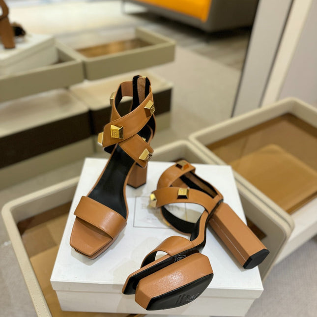 BALMAIN 25S WEDGE HEELS 105MM IN DARK BROWN CALFSKIN GOLD HARDWARE