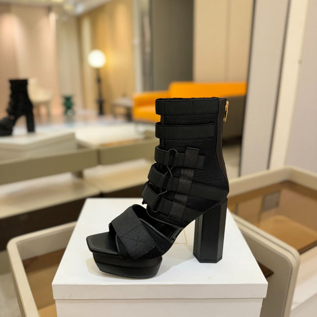 BALMAIN 25S UMA SANDALS 105MM IN BLACK VELCRO AND MESH