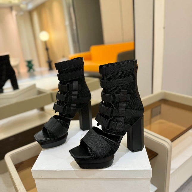 BALMAIN 25S UMA SANDALS 105MM IN BLACK VELCRO AND MESH