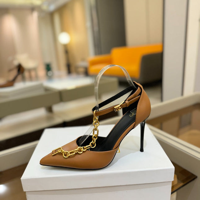 BALMAIN 25S SYNC STILETTOS WITH POINTED TOE 95MM IN DARK BROWN CALFSKIN