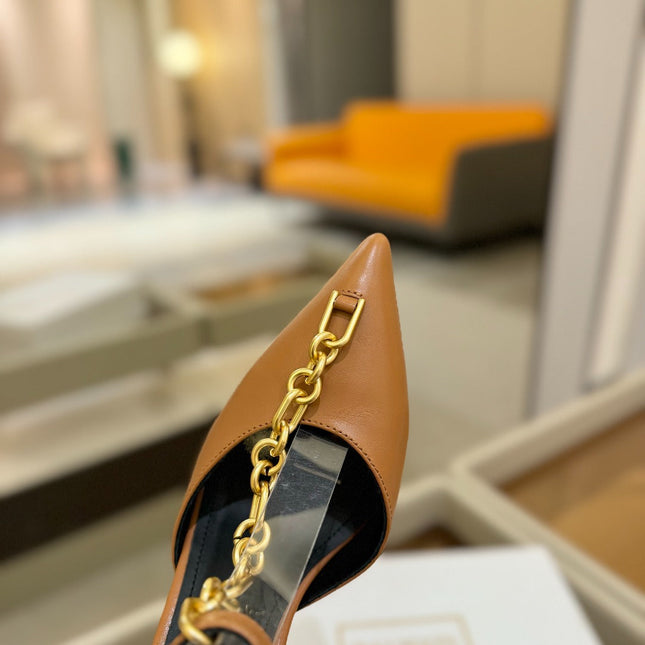 BALMAIN 25S SYNC STILETTOS WITH POINTED TOE 95MM IN DARK BROWN CALFSKIN