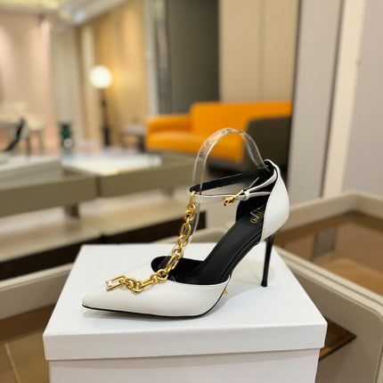 BALMAIN 25S SYNC STILETTOS WITH POINTED TOE 95MM IN WHITE CALFSKIN