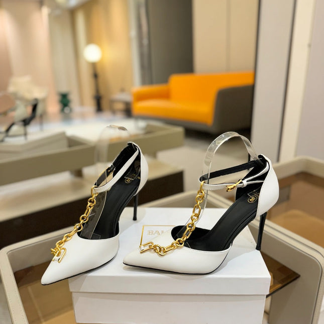 BALMAIN 25S SYNC STILETTOS WITH POINTED TOE 95MM IN WHITE CALFSKIN
