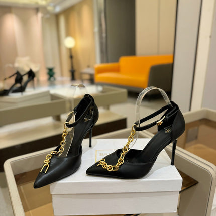 BALMAIN 25S SYNC STILETTOS WITH POINTED TOE 95MM IN BLACK CALFSKIN