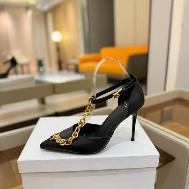 BALMAIN 25S SYNC STILETTOS WITH POINTED TOE 95MM IN BLACK CALFSKIN