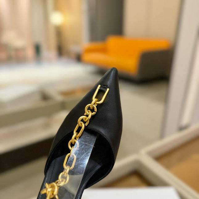 BALMAIN 25S SYNC STILETTOS WITH POINTED TOE 95MM IN BLACK CALFSKIN