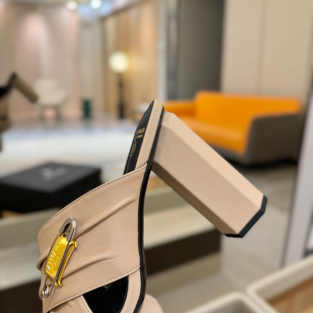 BALMAIN 25S WEDGE HEEL SANDALS 100MM IN NUDE CALFSKIN