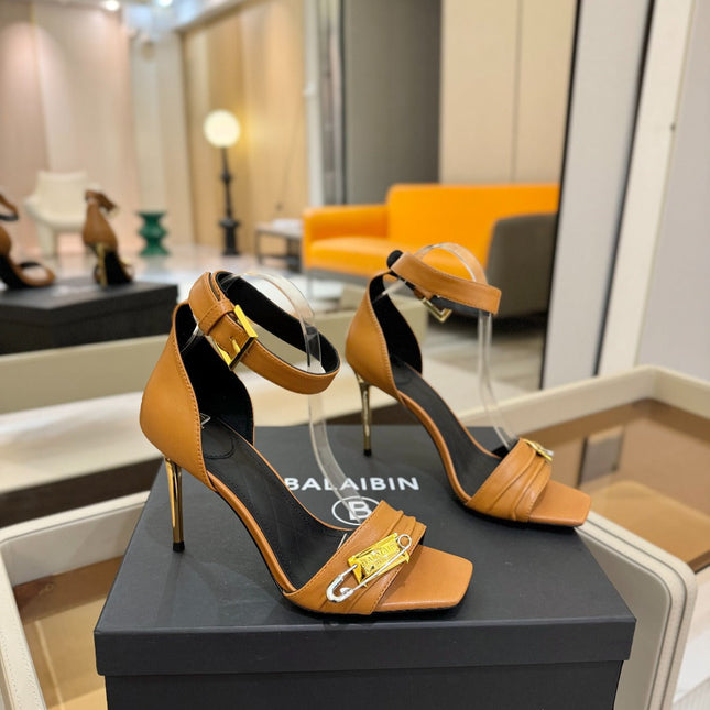 BALMAIN 25S HIGH HEELS 95MM IN BROWN CALFSKIN
