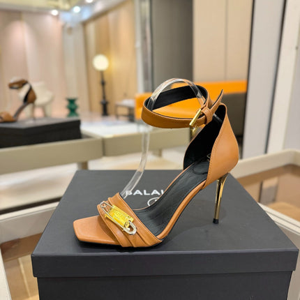 BALMAIN 25S HIGH HEELS 95MM IN BROWN CALFSKIN