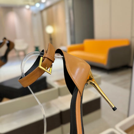 BALMAIN 25S HIGH HEELS 95MM IN BROWN CALFSKIN
