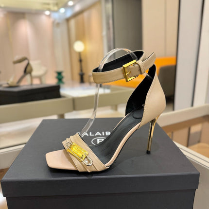 BALMAIN 25S HIGH HEELS 95MM IN BEIGE CALFSKIN