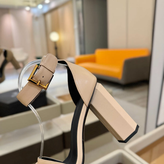 BALMAIN 25S WEDGE HEELS 100MM IN NUDE CALFSKIN