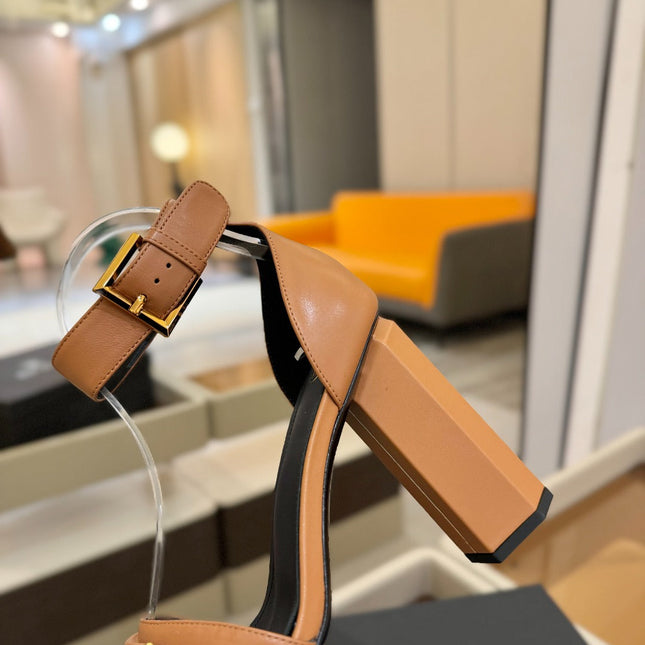 BALMAIN 25S WEDGE HEELS 100MM IN BROWN CALFSKIN