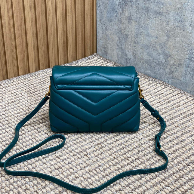 LOULOU MINI BAG 20 IN DARK CYAN LAMBSKIN GOLD HARDWARE