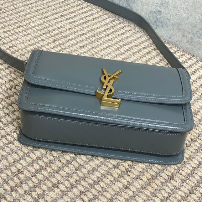 SOLFERINO SMALL SATCHEL 23 IN DARK GREY CALFSKIN GOLD HARDWARE