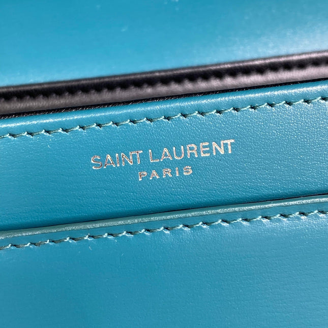 SOLFERINO SMALL SATCHEL 23 IN CERULEAN BLUE CALFSKIN GOLD HARDWARE