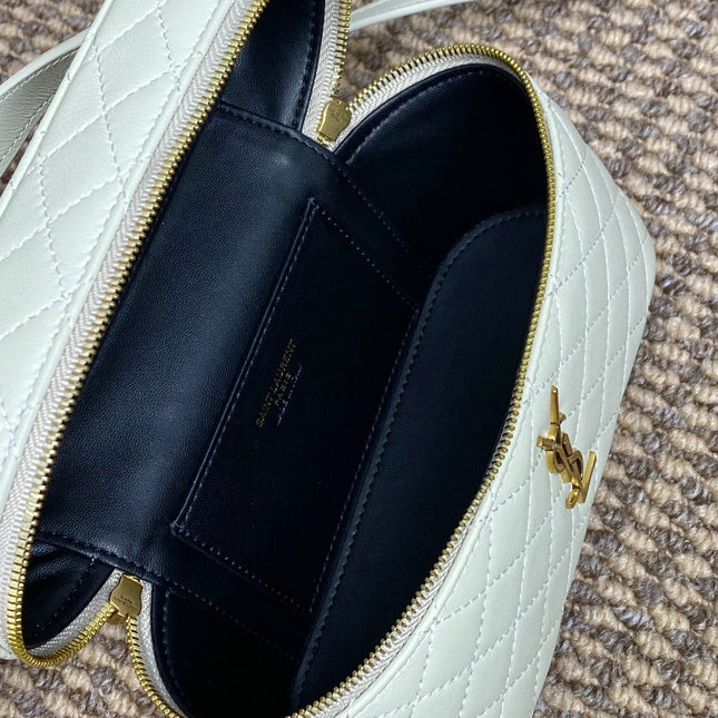 GABY MINI VANITY 18 IN IVORY WHITE LAMBSKIN GOLD HARDWARE