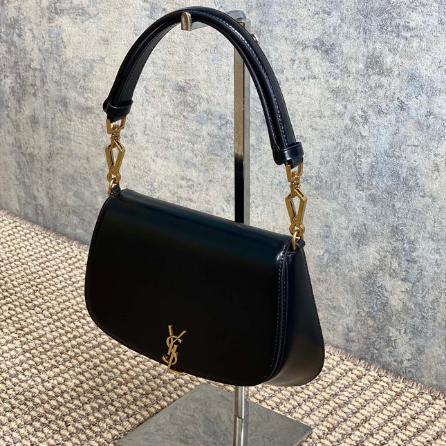 VOLTAIRE TOP HANDLE IN BOX 21 IN BLACK CALFSKIN GOLD HARDWARE