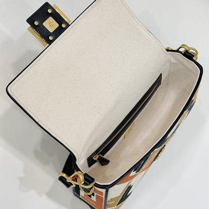 BAGUETTE CANVAS 27 BAG WITH MULTICOLOUR EMBROIDERY GOLD HARDWARE