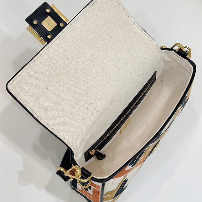 BAGUETTE CANVAS 27 BAG WITH MULTICOLOUR EMBROIDERY GOLD HARDWARE