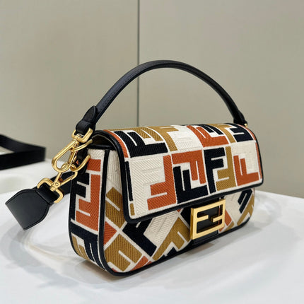 BAGUETTE CANVAS 27 BAG WITH MULTICOLOUR EMBROIDERY GOLD HARDWARE