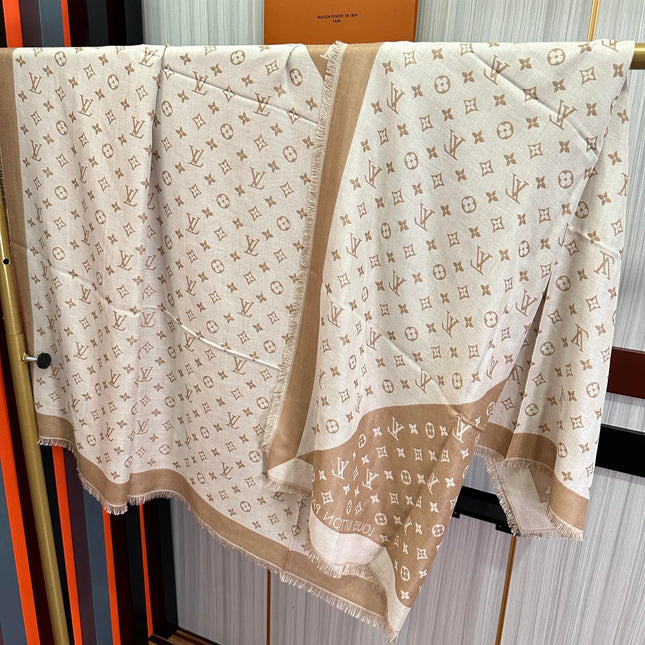 MONOGRAM 140 CM SQUARE SCARF IN PEANUT BROWN MIX WHITE CASHMERE 391108