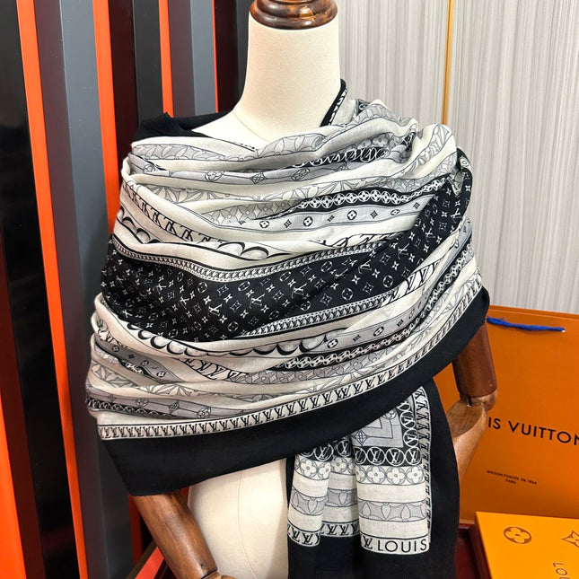 SCARF 200 CM IN BLACK MIX WHITE CASHMERE 394889