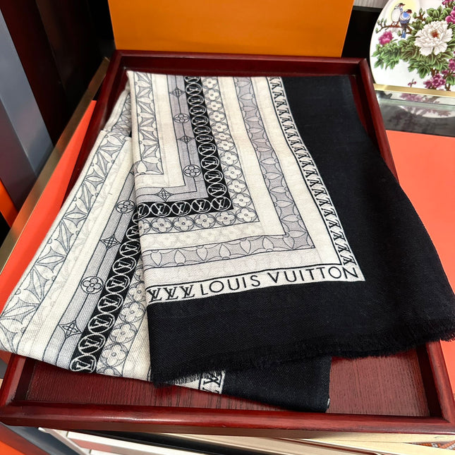 SCARF 200 CM IN BLACK MIX WHITE CASHMERE 394889