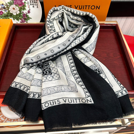 SCARF 200 CM IN BLACK MIX WHITE CASHMERE 394889