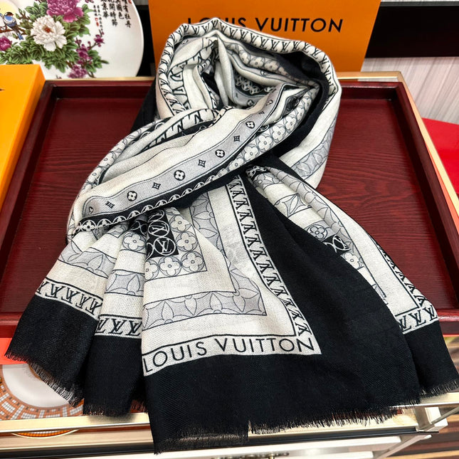SCARF 200 CM IN BLACK MIX WHITE CASHMERE 394889