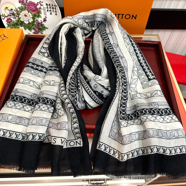 SCARF 200 CM IN BLACK MIX WHITE CASHMERE 394889