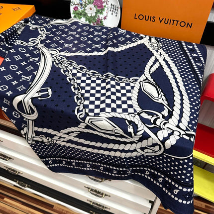 SAILOR BANDANA SQUARE IN MARINE BLUE SILK SCARF 140 CM