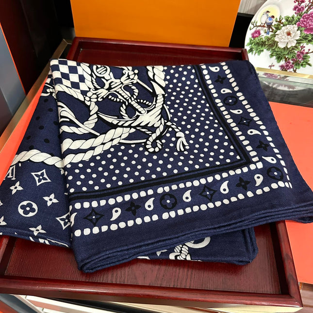 SAILOR BANDANA SQUARE IN MARINE BLUE SILK SCARF 140 CM