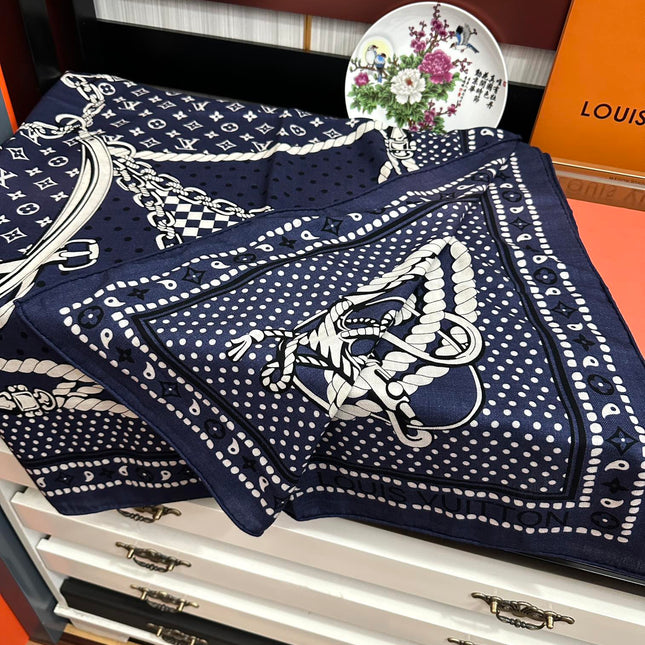 SAILOR BANDANA SQUARE IN MARINE BLUE SILK SCARF 140 CM
